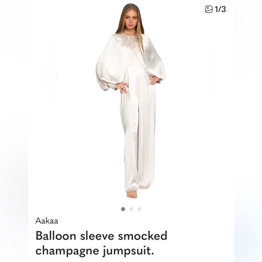 Aakaa Balloon Sleeve Smocked Champagne Jumpsuit